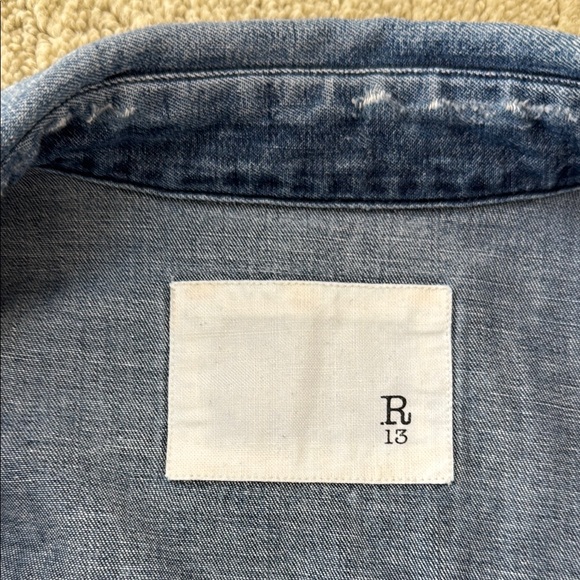 Classic Blue Denim Shirt with Pockets cowboy distressed - Picture 2 of 8